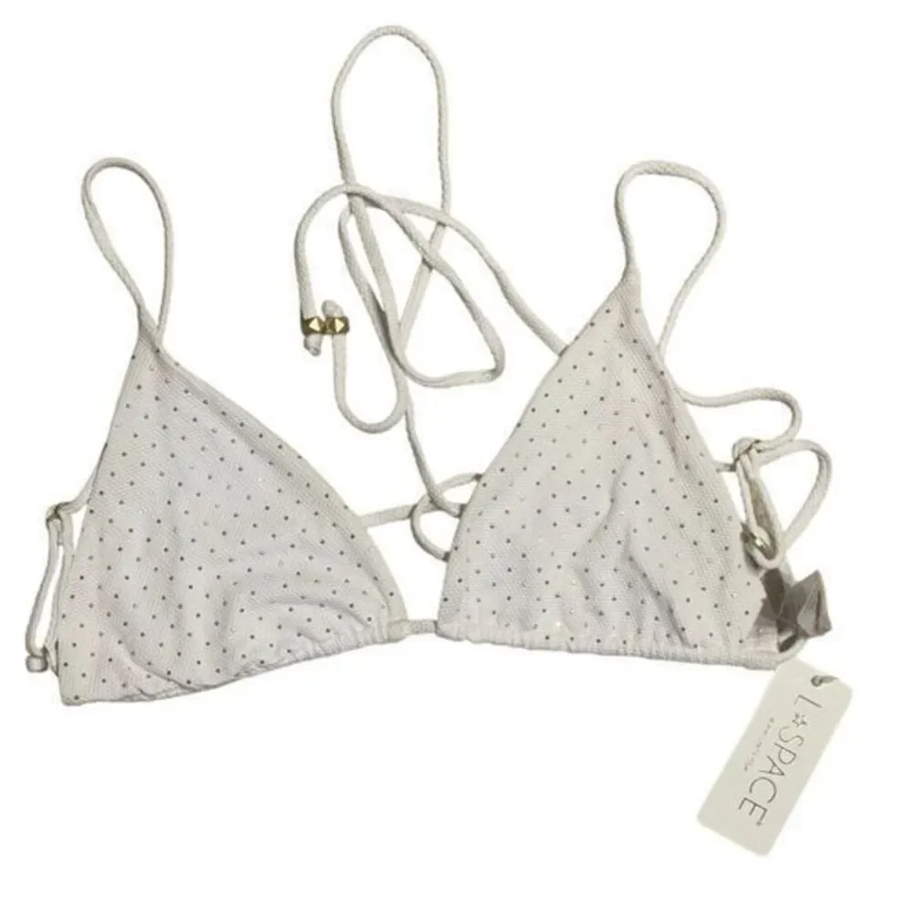 L*Space Revolve‎ Kara Bikini Wrap Top Extra Large White Gold Studded